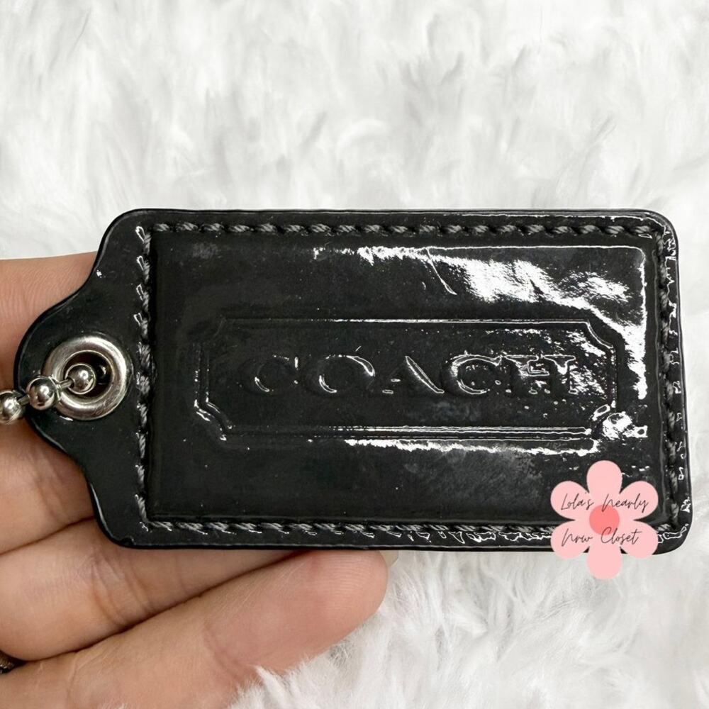 2.5” COACH Gray Patent Leather Fob Bag Charm Hang tag Hangtag